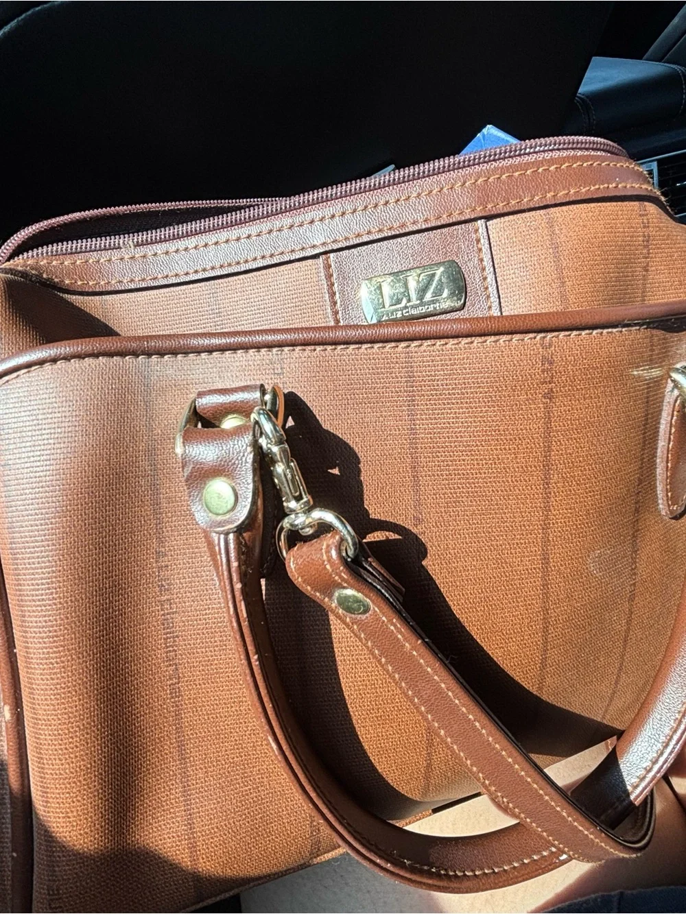 Liz Claiborne Tan Brown Leather Satchel with Gold Hardware